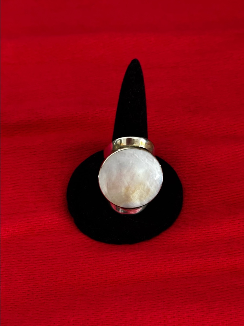 950 Silver Artisan Adjustable Ring with Mother of Pearl
